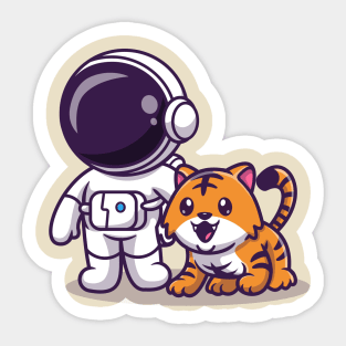 Cute Astronaut With Cute Tiger Cartoon Sticker